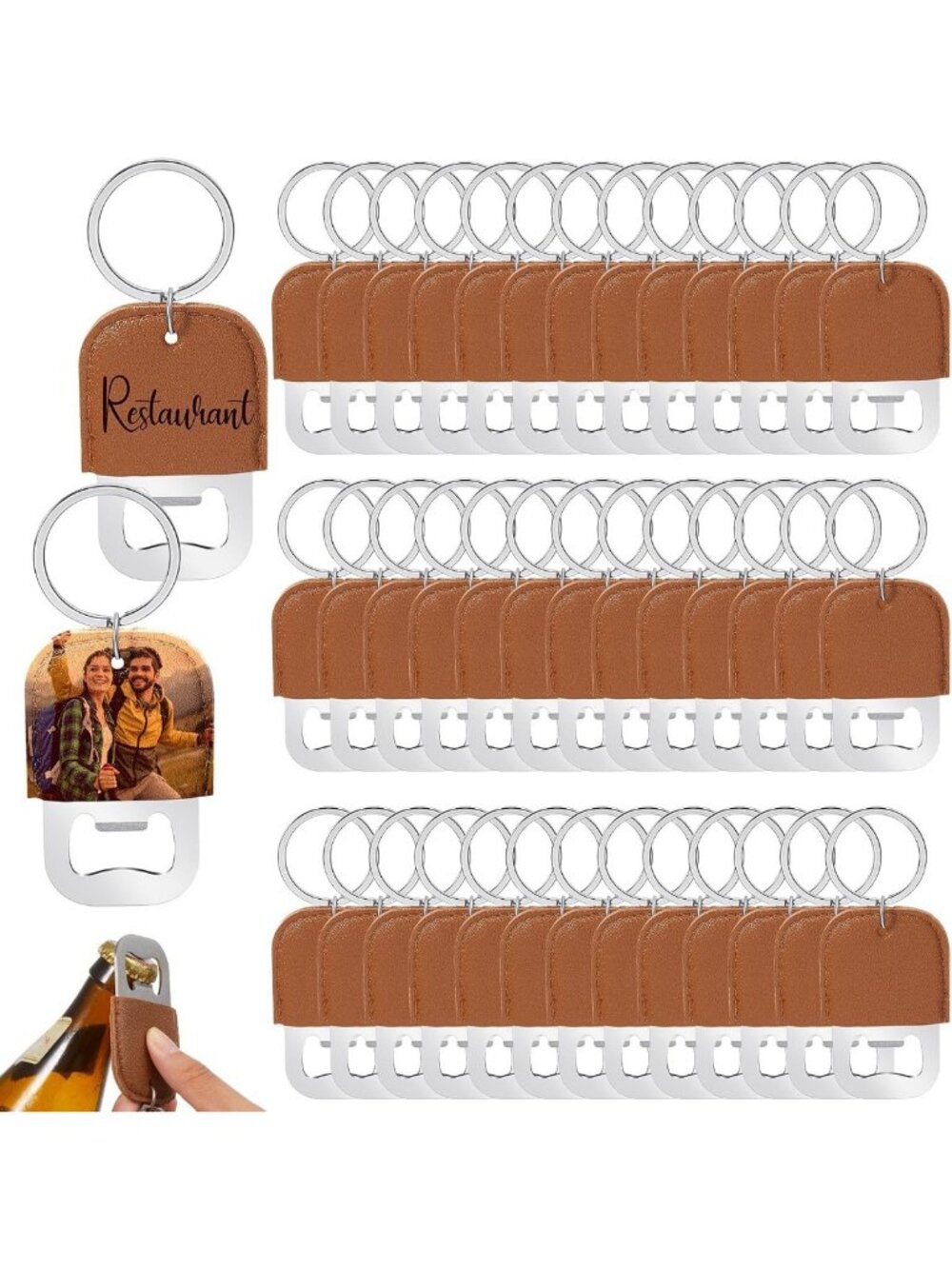 Stylish PU Leather Keychain Bottle Openers - Bulk Set for Parties & Gifts